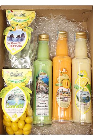 Gift box with mixed liqueurs from Capri , sugared and crunchy Capri Più | BOX4CREMCIOCCCONF